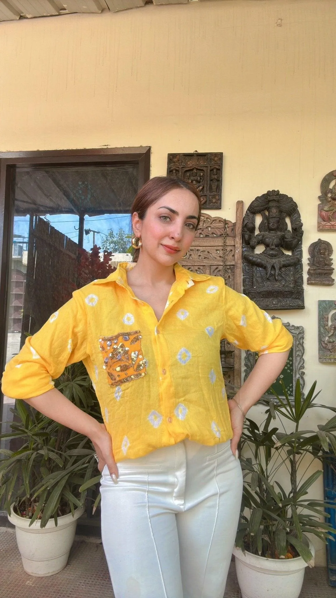 Cotton Bandhini Embellished Shirt
