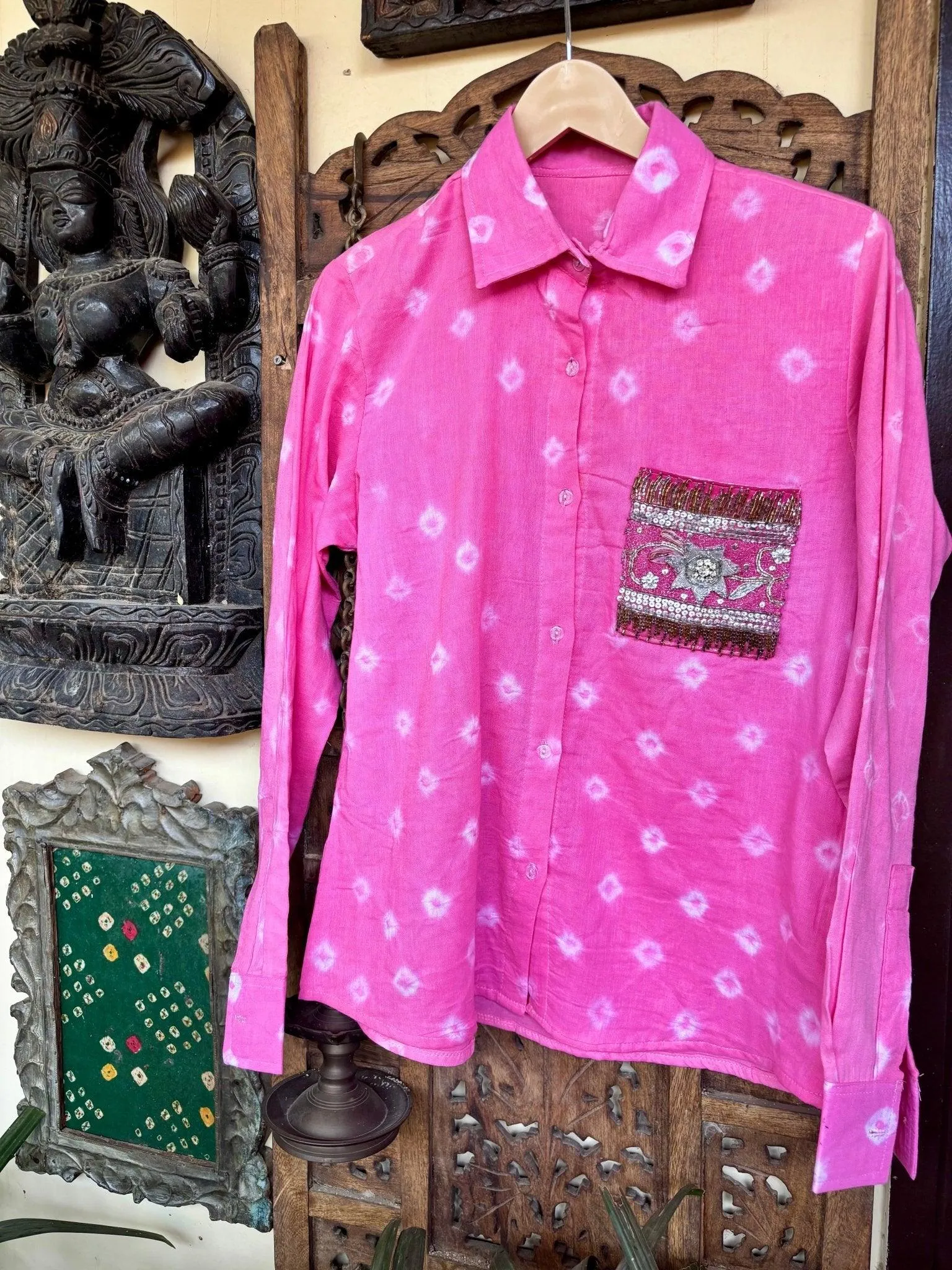 Cotton Bandhini Embellished Shirt