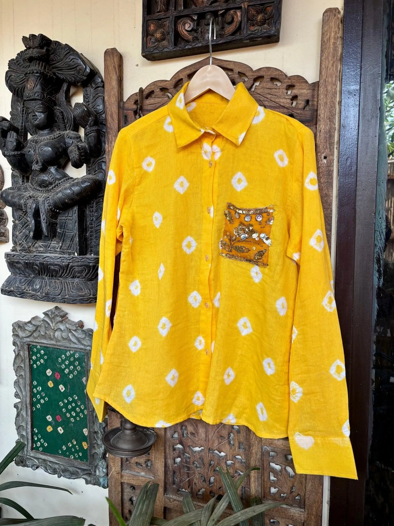 Cotton Bandhini Embellished Shirt