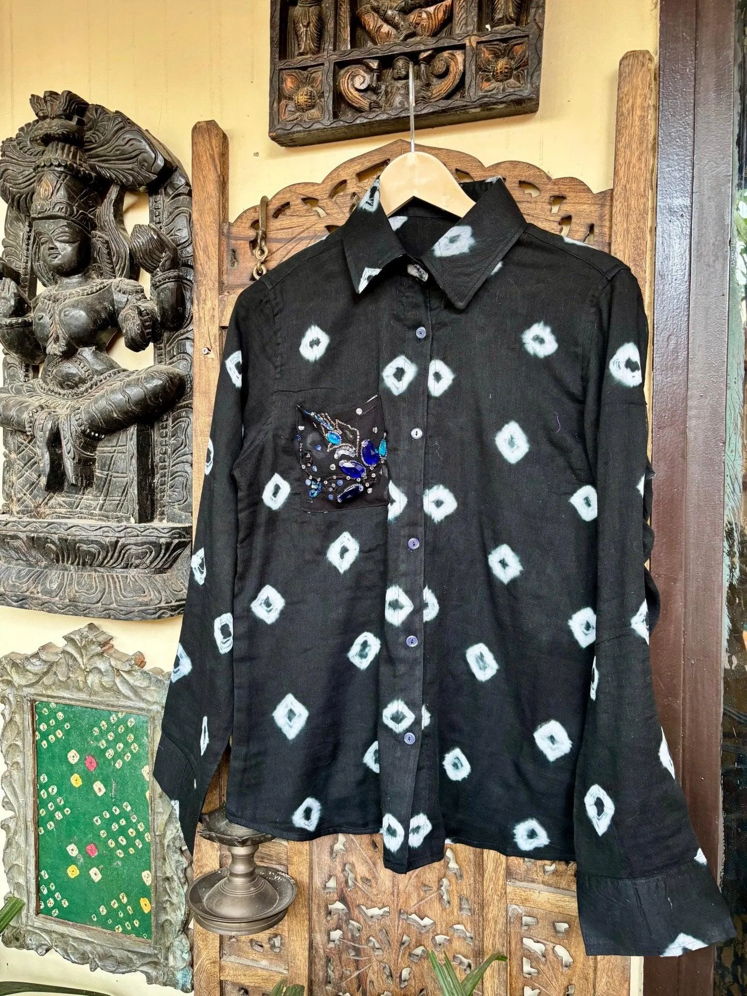 Cotton Bandhini Embellished Shirt