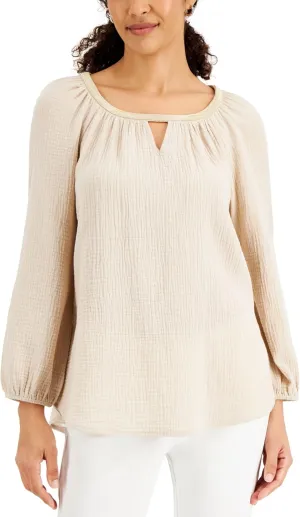 Cotton Beaded Neck Top Sugar Sand 2XL