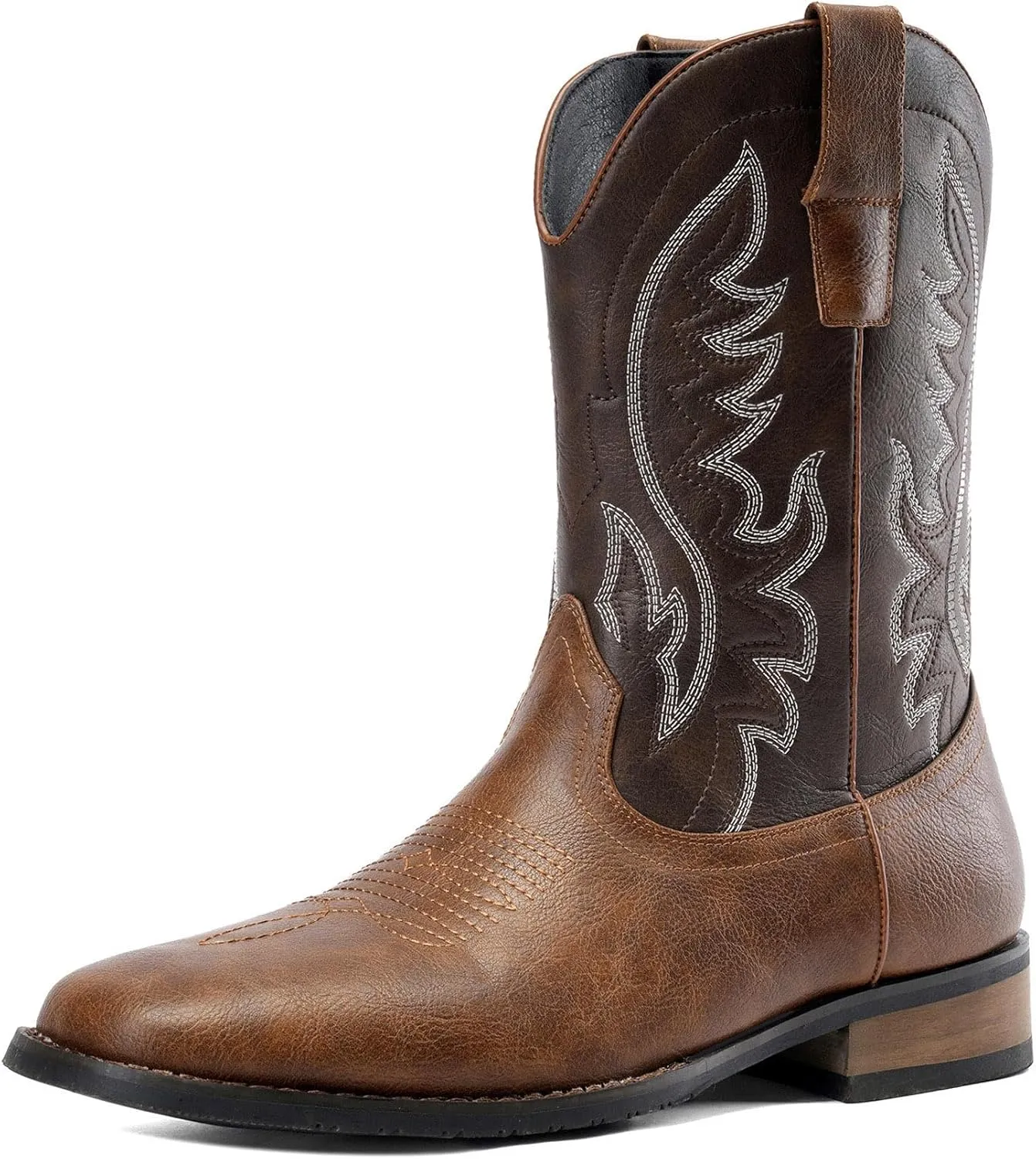 Cowboy Boots For Men Western Fashionable Retro Stylish Embroidered Square Toe Boots Chunky Heel