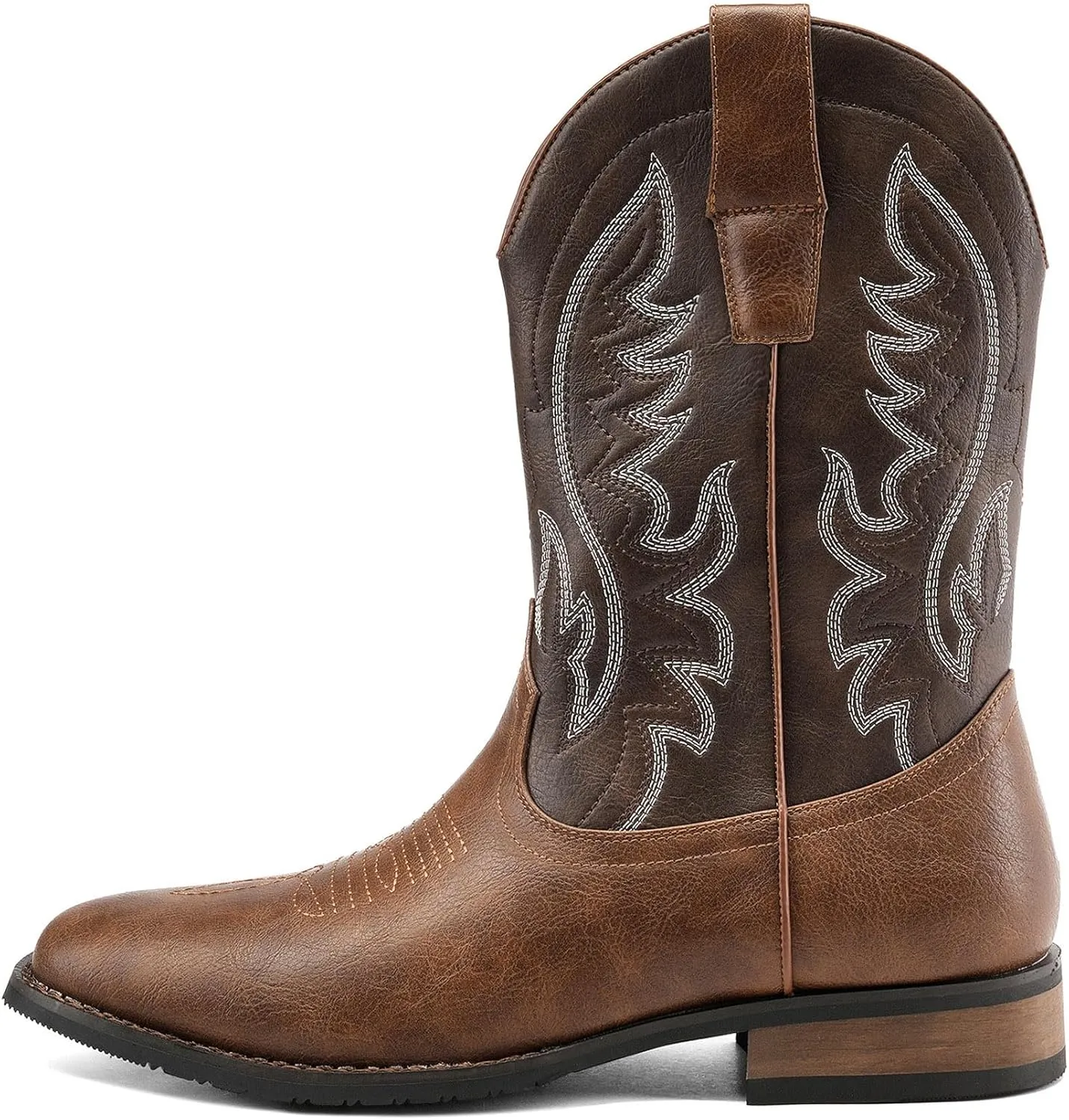 Cowboy Boots For Men Western Fashionable Retro Stylish Embroidered Square Toe Boots Chunky Heel