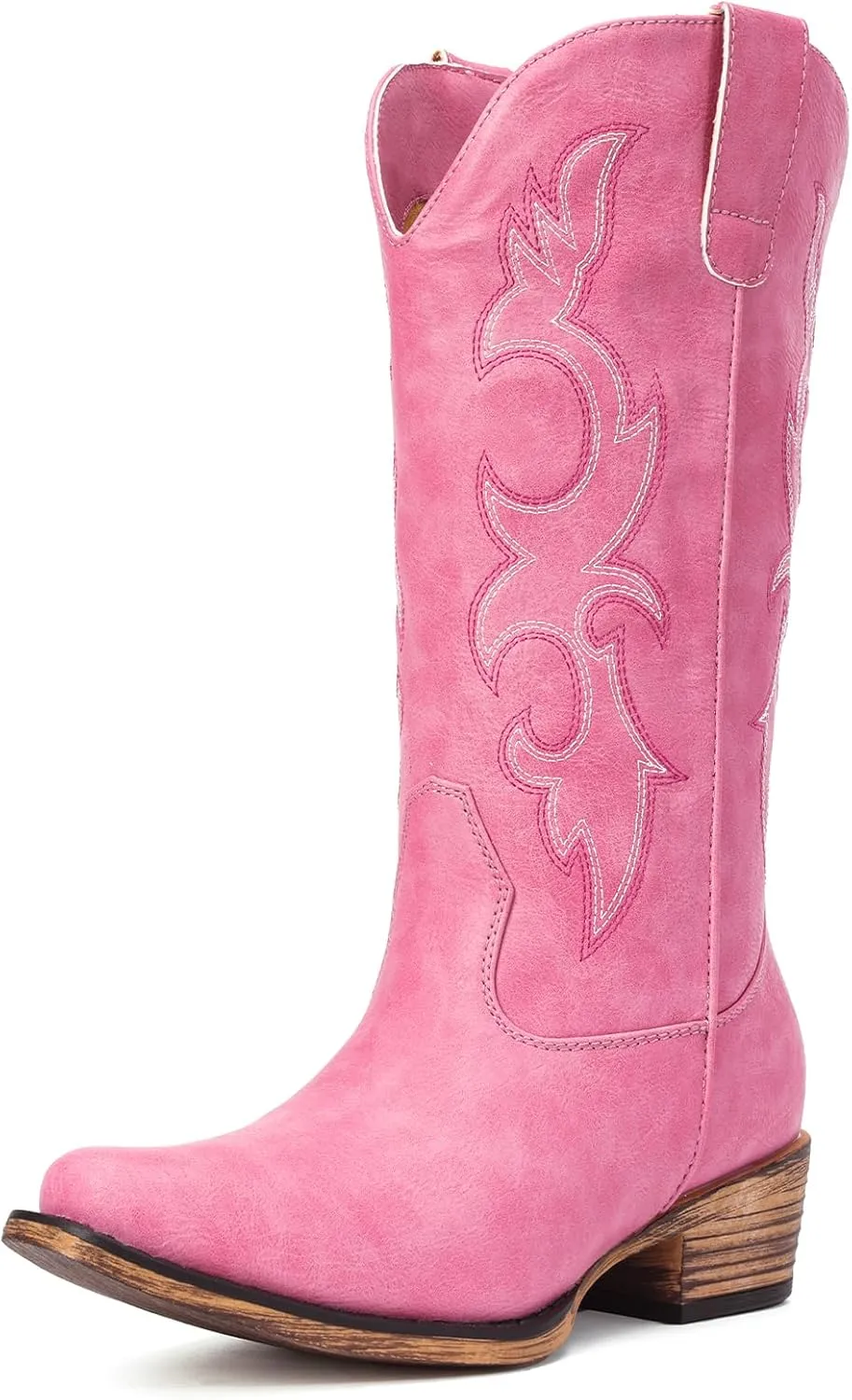 Cowboy Boots for Women - Embroidered Cowgirl Boots Western Mid Calf Fashion Chunky Heel Pointed Toe Country Boot