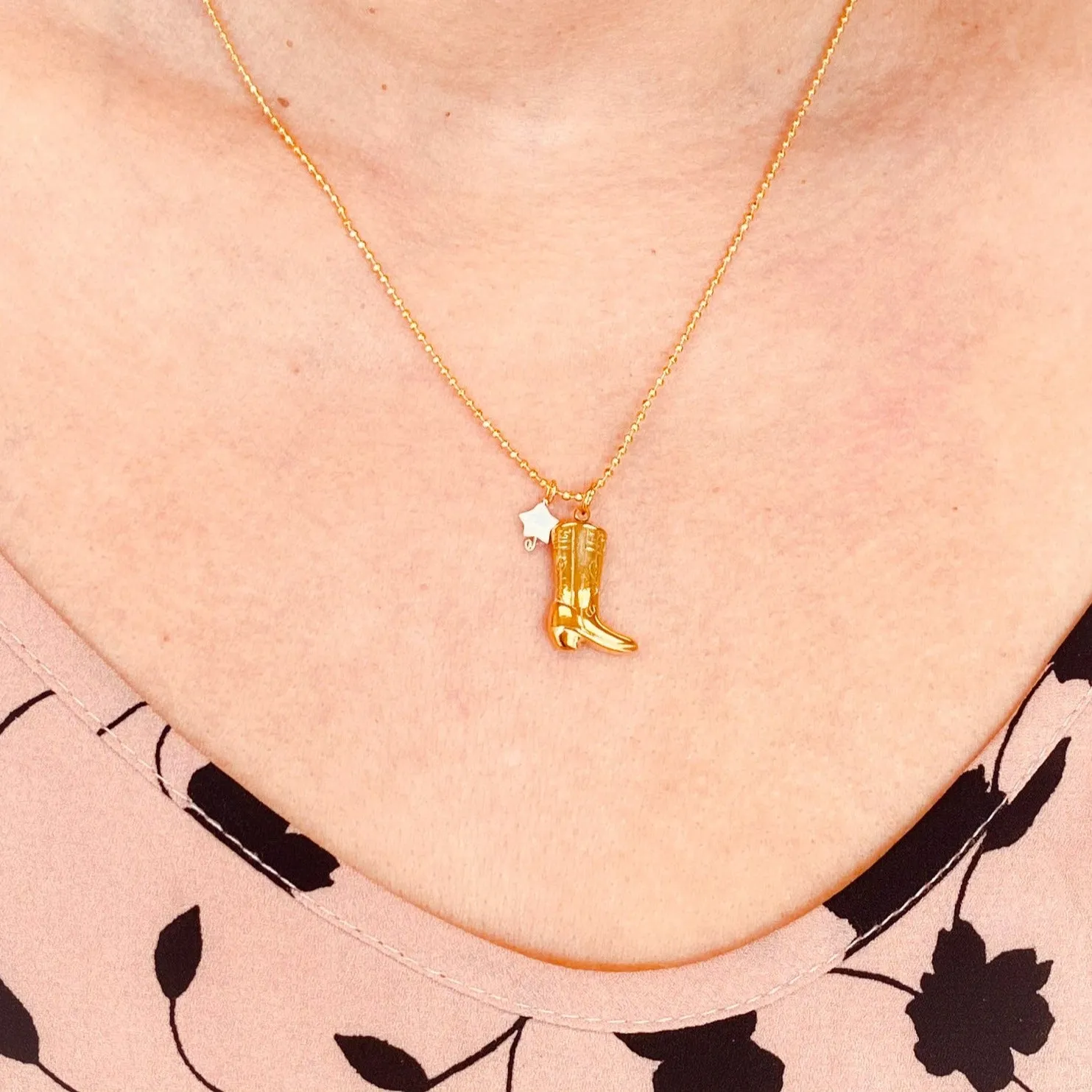 Cowgirl Boot charm & Star Necklace