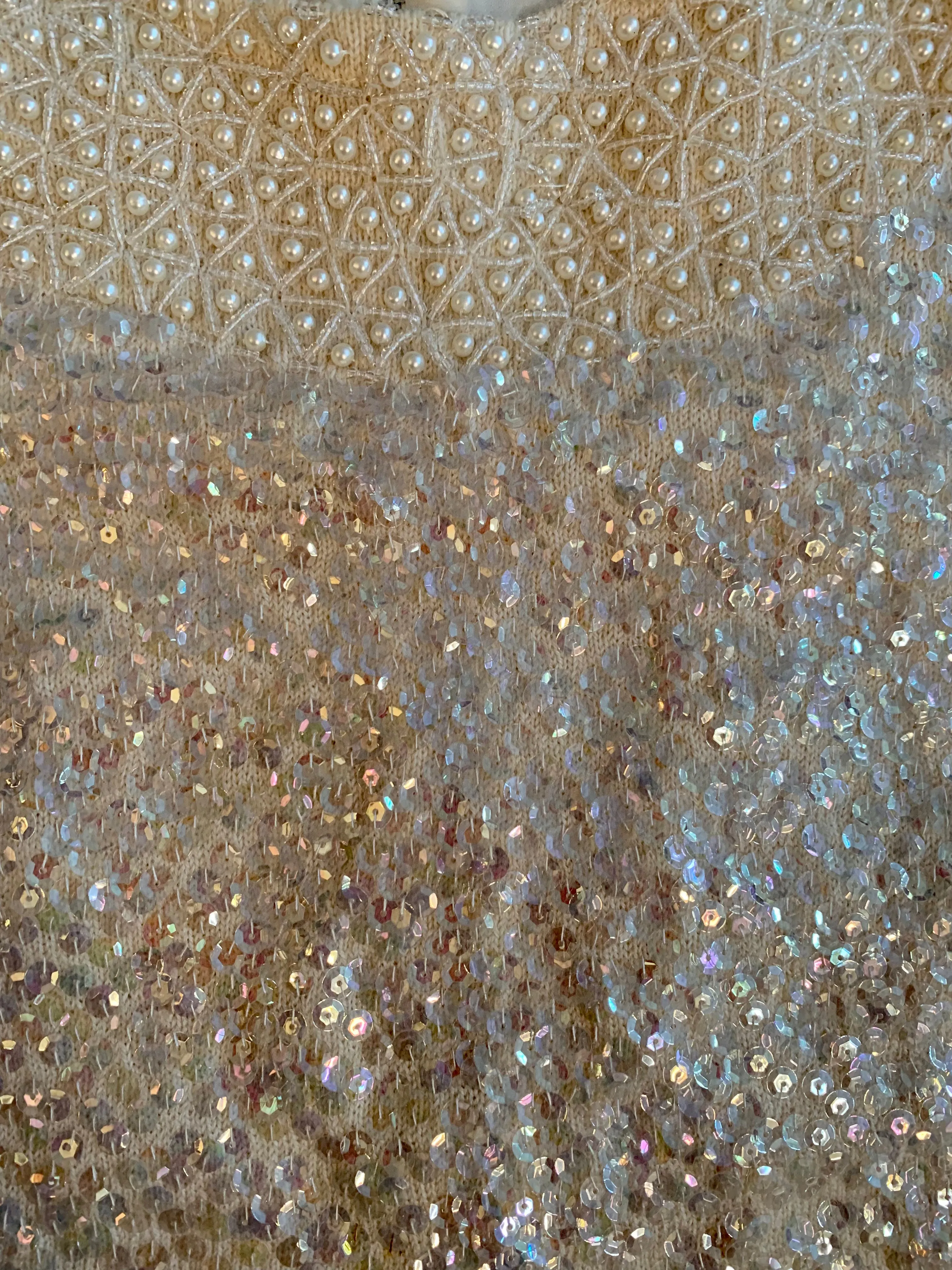 Cream Sequin Beaded Top