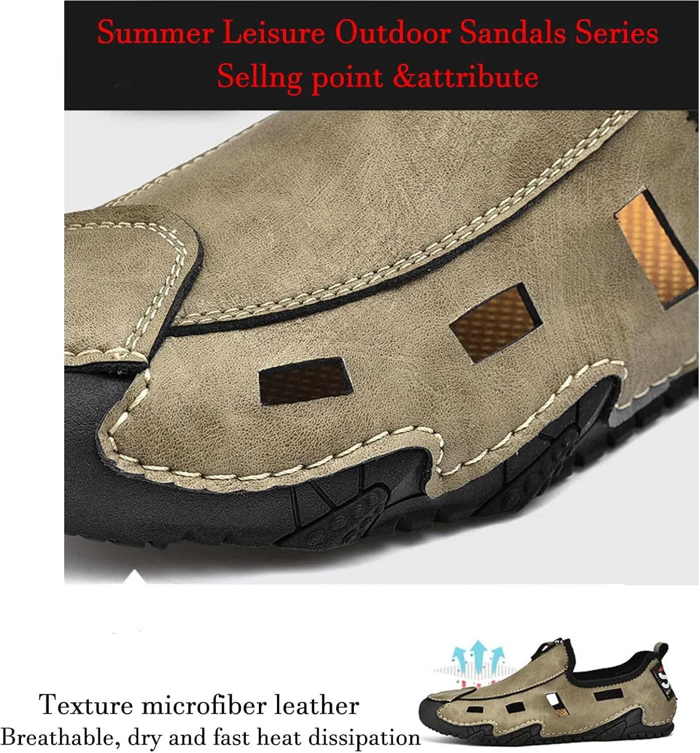 Crepuscute Men's Handmade Cowhide Hollow Out Flat Loafers Slip On Outdoor Breathable Non-Slip Fashion Walking Shoes Summer Beach Causal Sandals