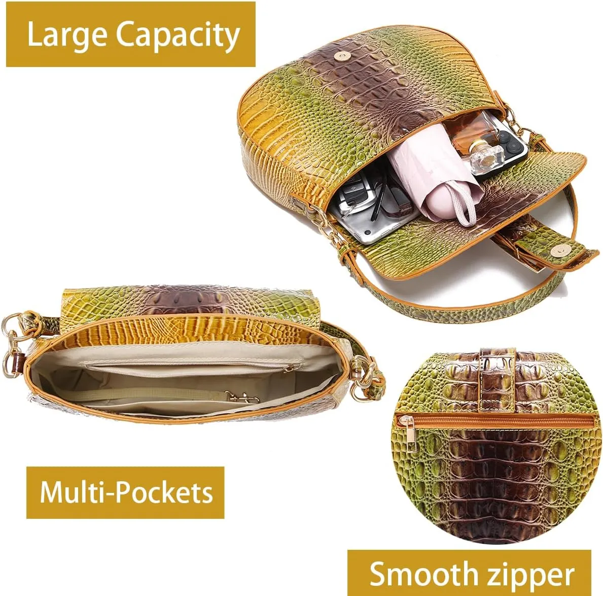 Crocodile Bags for Women Luxury Handbag Flap Purse Small Crossbody handbag for Ladies Gradient Color Shoulder Bag