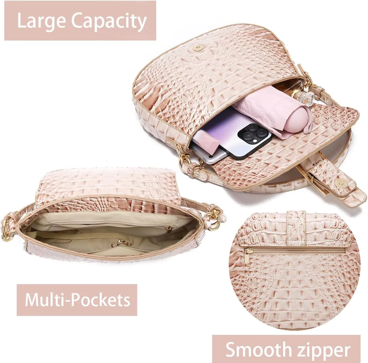 Crocodile Bags for Women Luxury Handbag Flap Purse Small Crossbody handbag for Ladies Gradient Color Shoulder Bag