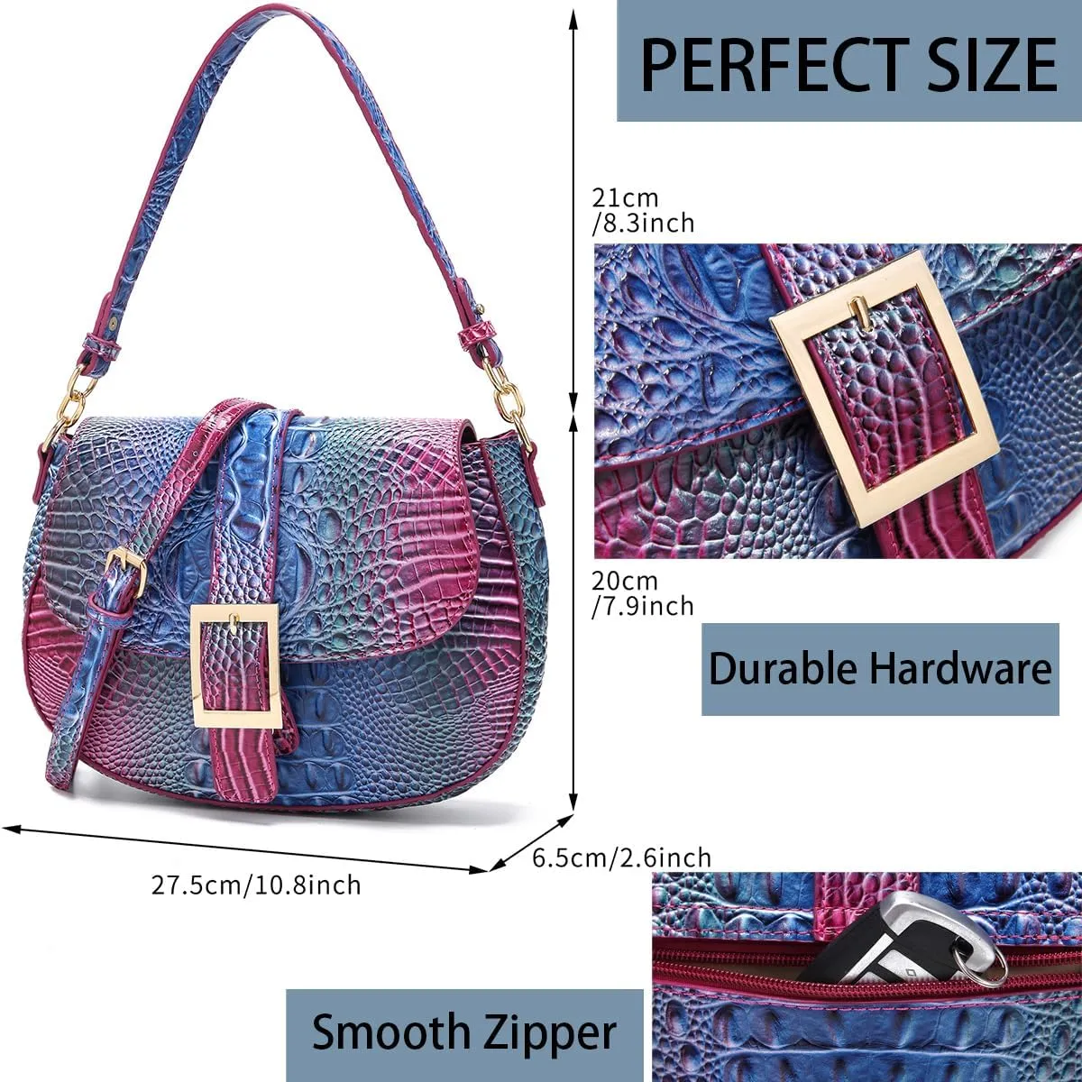 Crocodile Bags for Women Luxury Handbag Flap Purse Small Crossbody handbag for Ladies Gradient Color Shoulder Bag