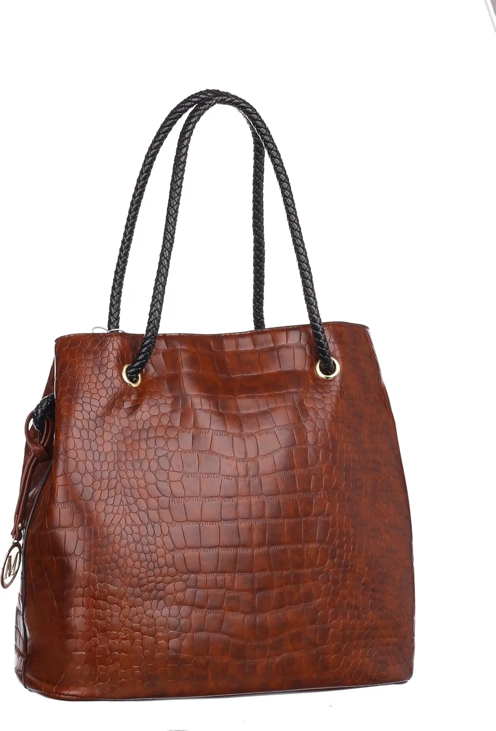 Crocodile-Embossed Tote Bag for Women – Stylish Large Shoulder Handbag, Fits 15.6" Laptop – Work & Office Purse