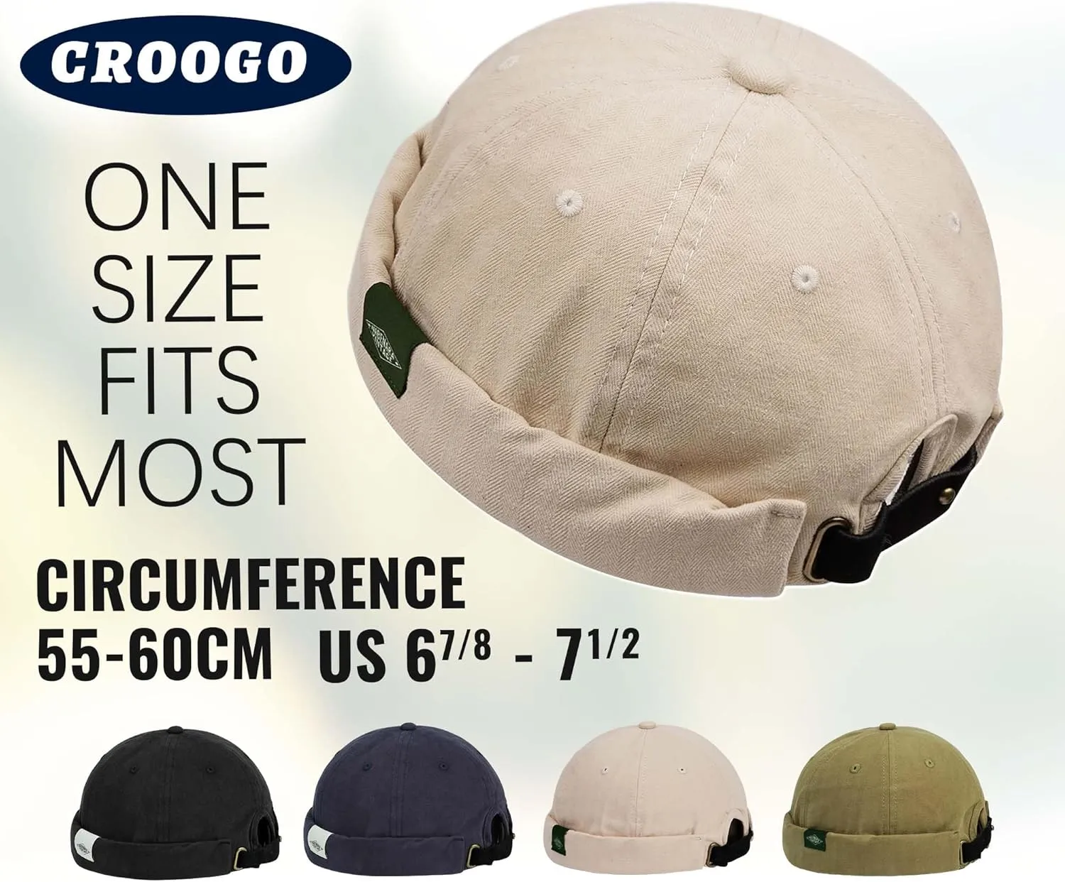 Croogo Brimless Docker Cap Unisex Rolled Cuff Harbour Hat Visor-Less Cap Cotton Beanie Landlord Hat Casual Sailor Skull Cap