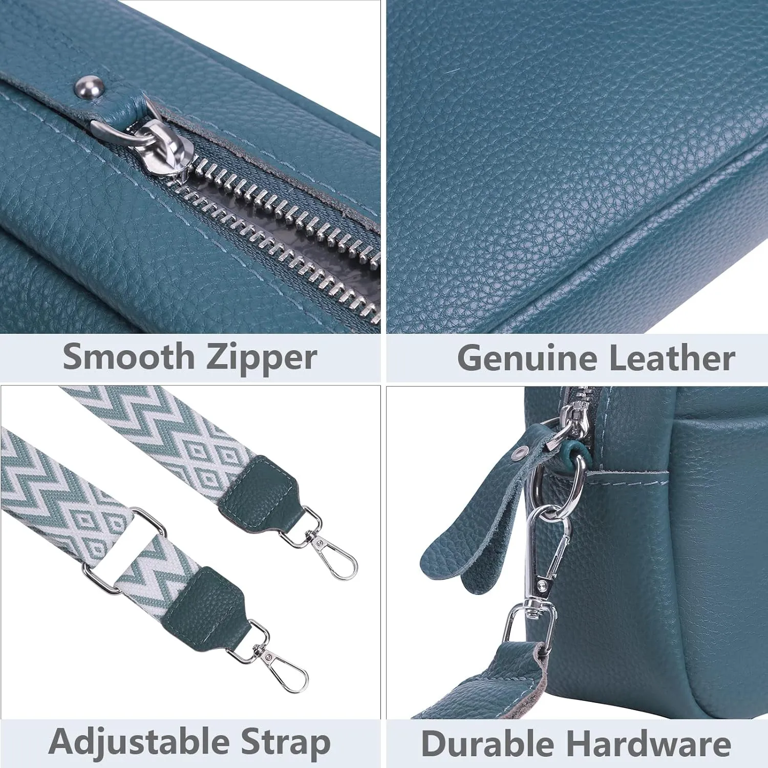 Crossbody Bag for Women Genuine Leather Wide Strap Shoulder Bag Purse Trendy Design Camera Crossbody Purse Top Zip