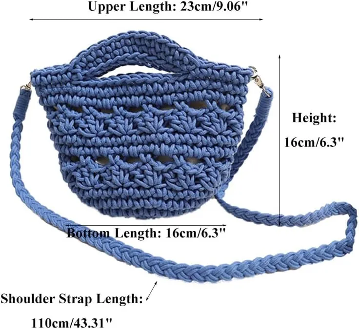 Crossbody Bags For Women Handmade Purse Shoulder Handbag Cotton Purses for Women Travel Bag with Lining Blue