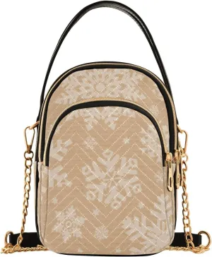Crossbody Handbags Sling Bags Snowflakes on Cardboard Background Phone Bag for Women Cross Body Purse Fanny Pack with Leather Handheld and Golden Chain for Traveling Daily