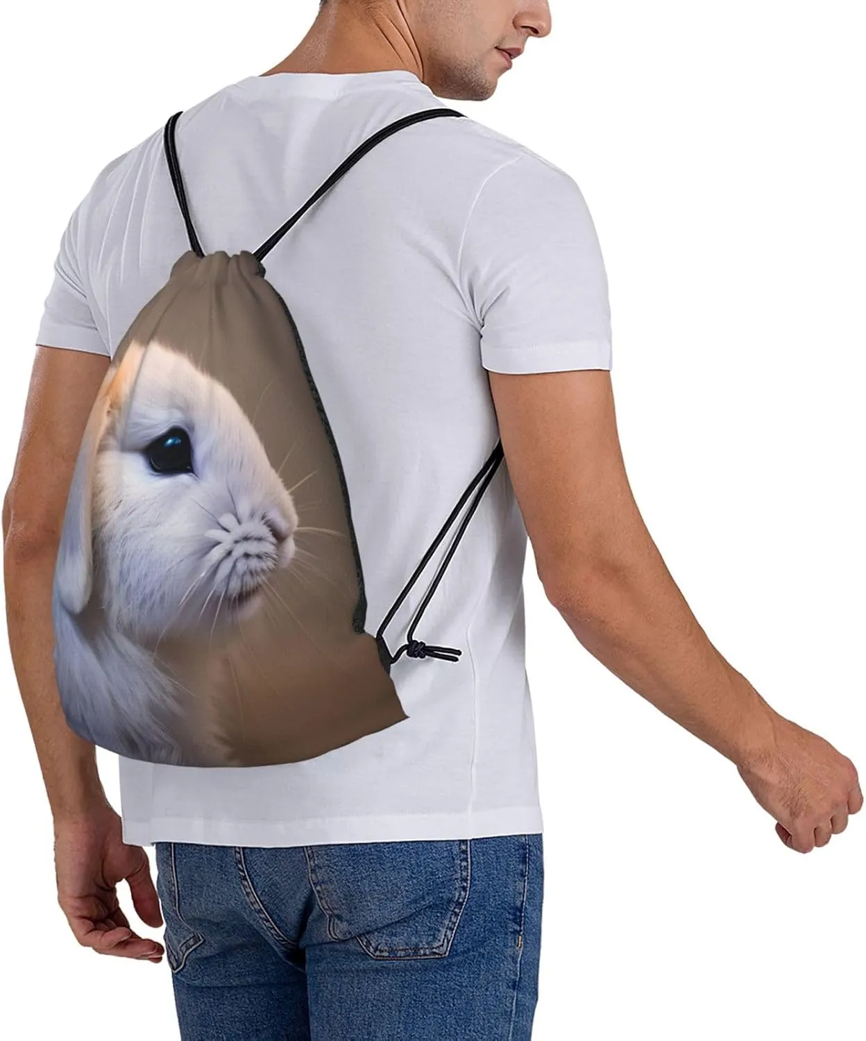 cry rabbit Print Sports Drawstring Backpack,Water Resistant Bag, Gym Backpack for Women Men
