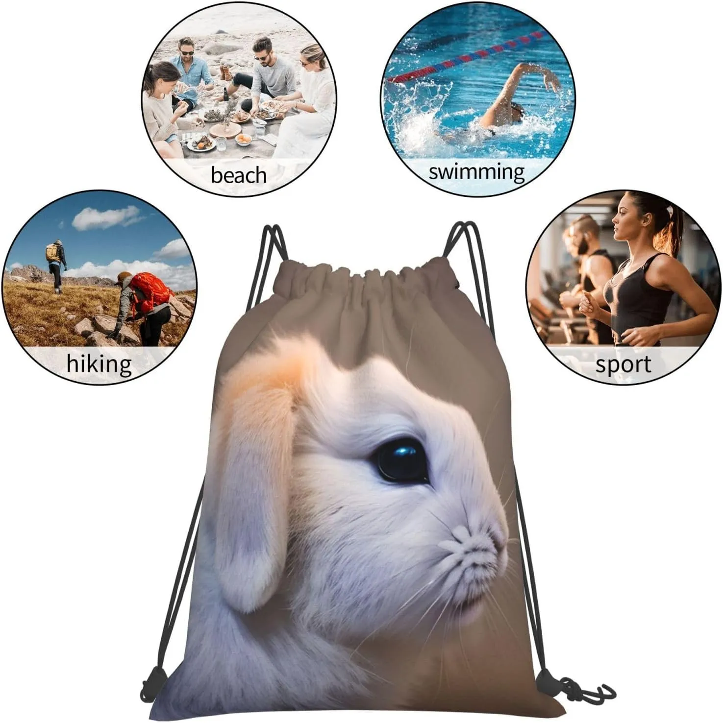 cry rabbit Print Sports Drawstring Backpack,Water Resistant Bag, Gym Backpack for Women Men