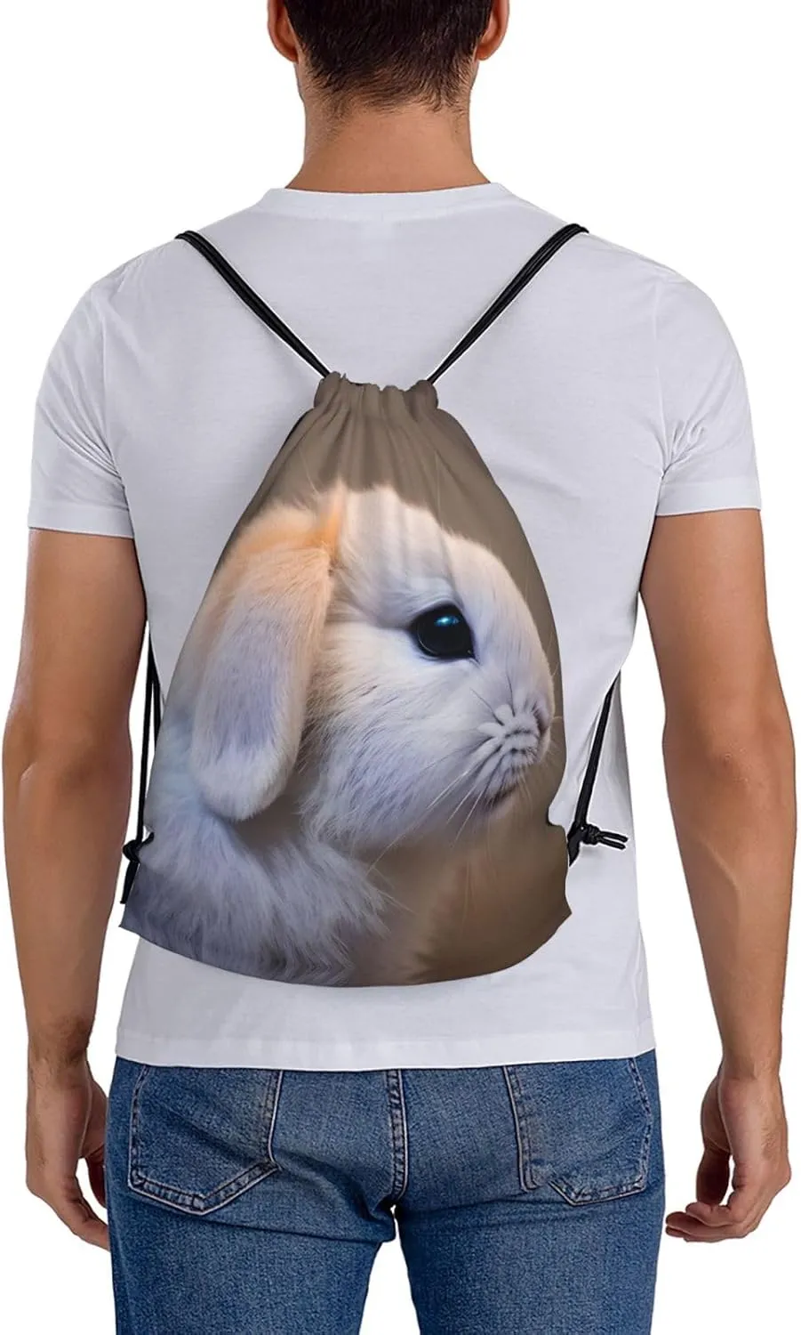 cry rabbit Print Sports Drawstring Backpack,Water Resistant Bag, Gym Backpack for Women Men