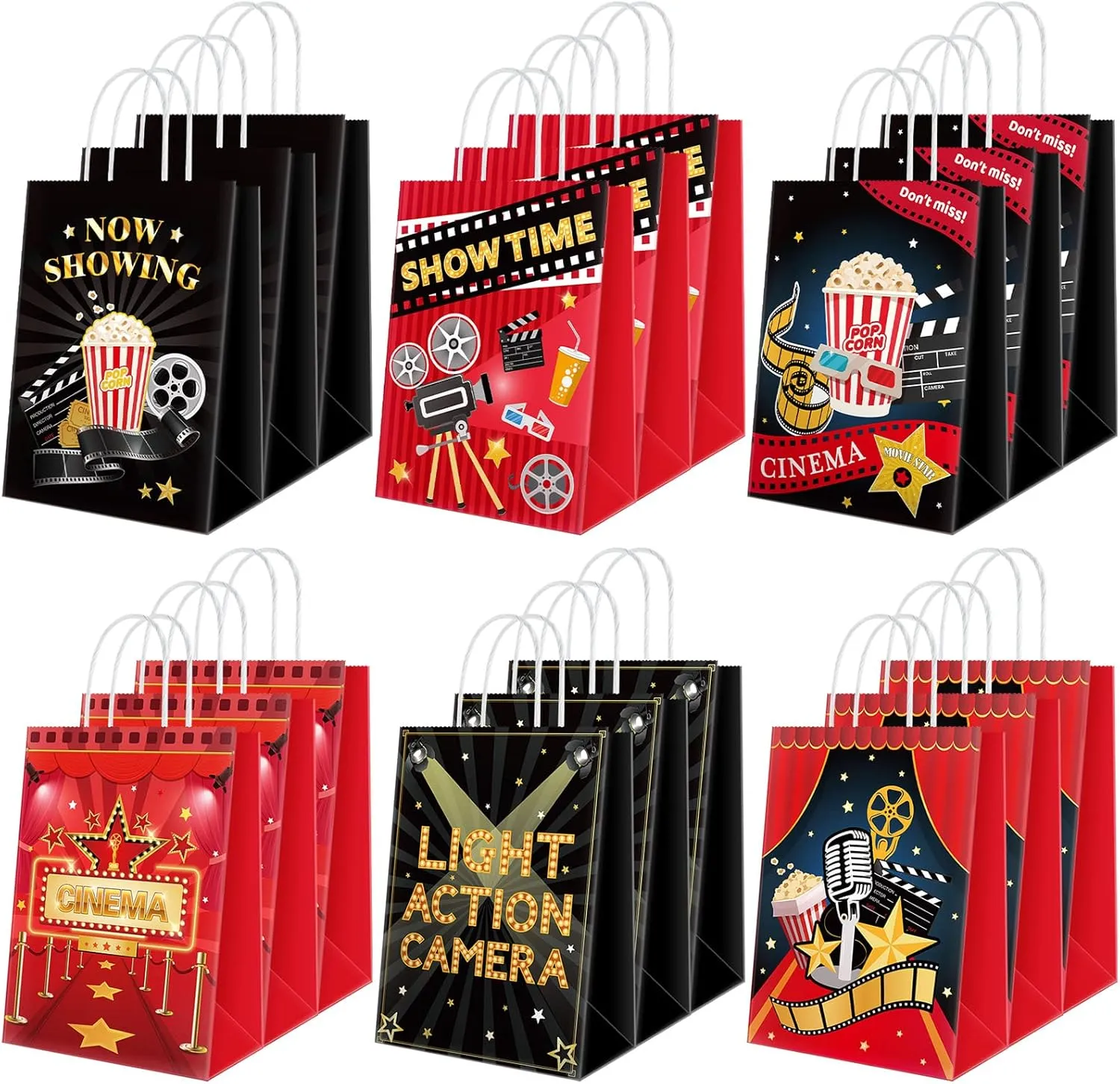 Ctosree 48 Pcs Movie Night Party Favors Bags Gift Treat Bag Movie Night Goodie Bags Paper Candy Boxes with Handle for Baby Shower Kids Birthday Party Decorations Supplies