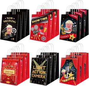 Ctosree 48 Pcs Movie Night Party Favors Bags Gift Treat Bag Movie Night Goodie Bags Paper Candy Boxes with Handle for Baby Shower Kids Birthday Party Decorations Supplies