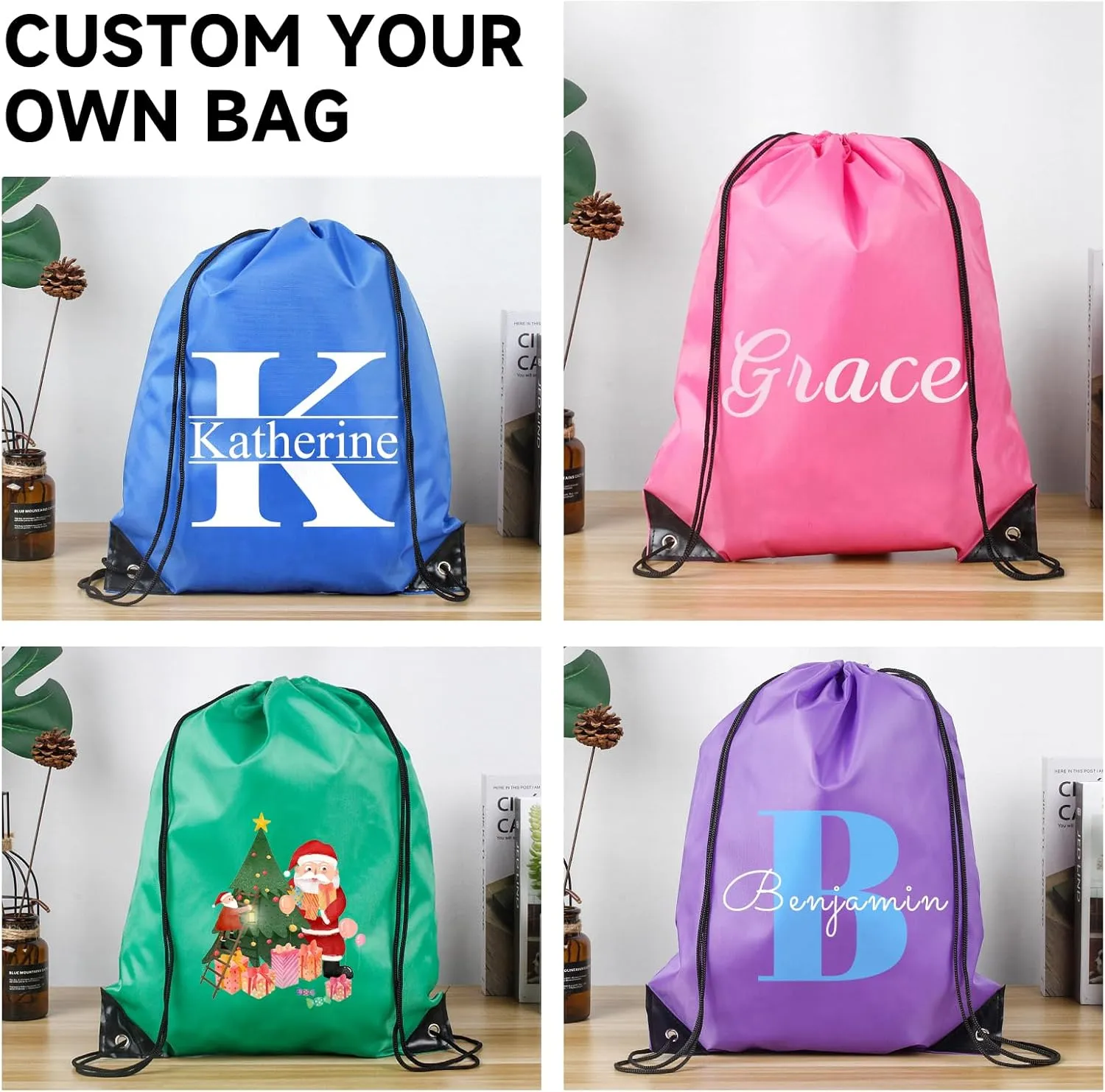 Custom Drawstring Bags With Logo, 100 Pack Personalized Text Drawstring Backpack Bulk Great for Travelling, Gym and for Everyday Use (Orange)