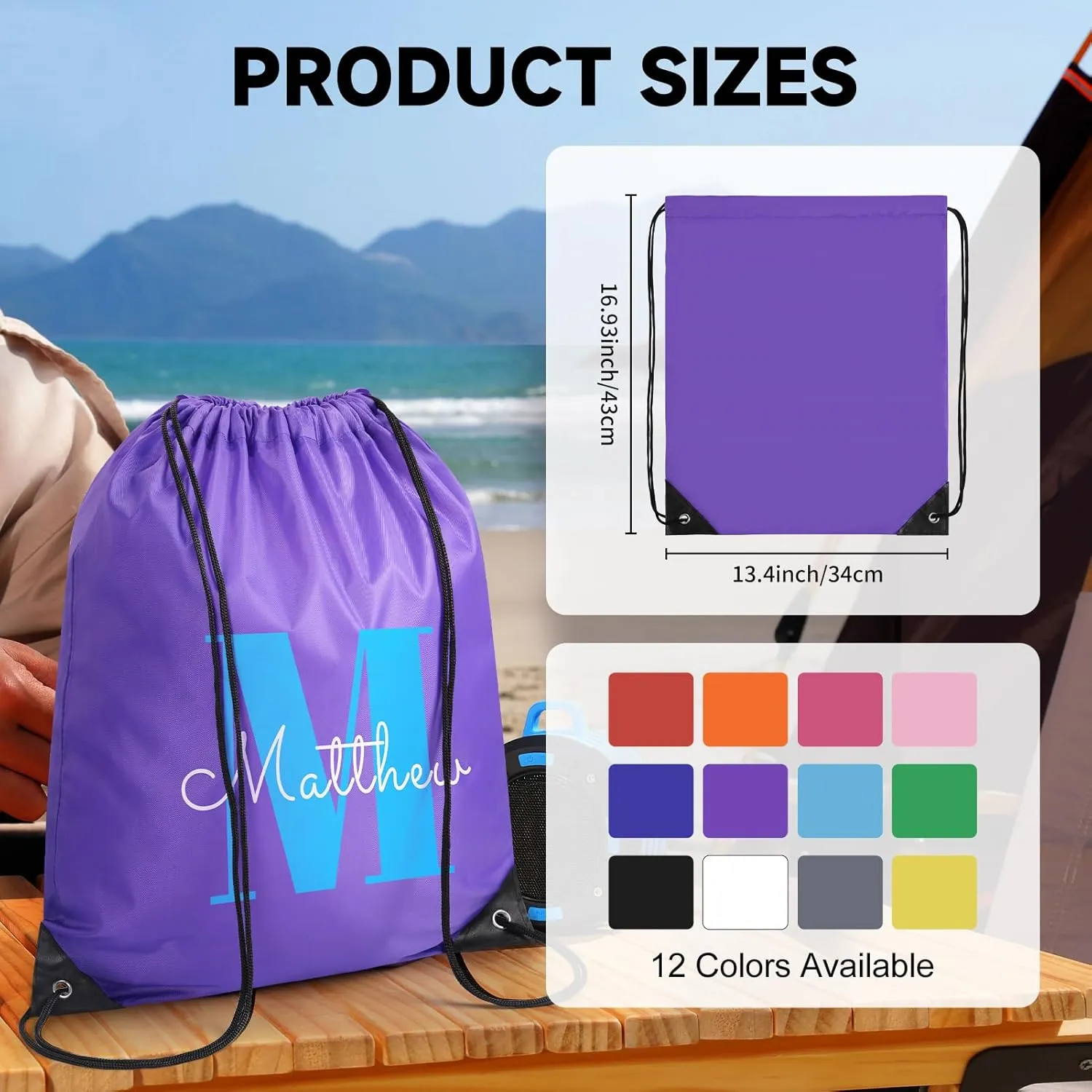Custom Drawstring Bags With Logo, 100 Pack Personalized Text Drawstring Backpack Bulk Great for Travelling, Gym and for Everyday Use (Orange)