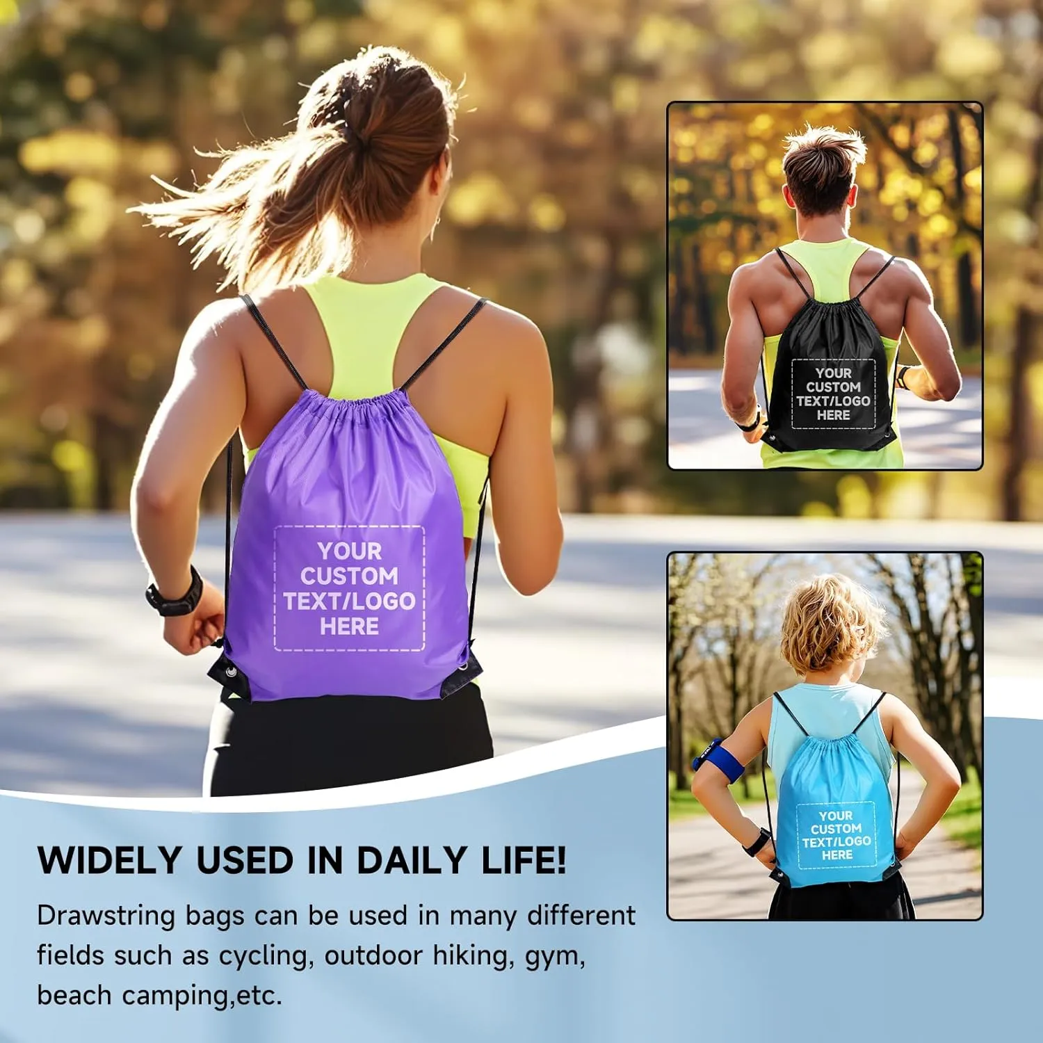 Custom Drawstring Bags With Logo, 100 Pack Personalized Text Drawstring Backpack Bulk Great for Travelling, Gym and for Everyday Use (Orange)