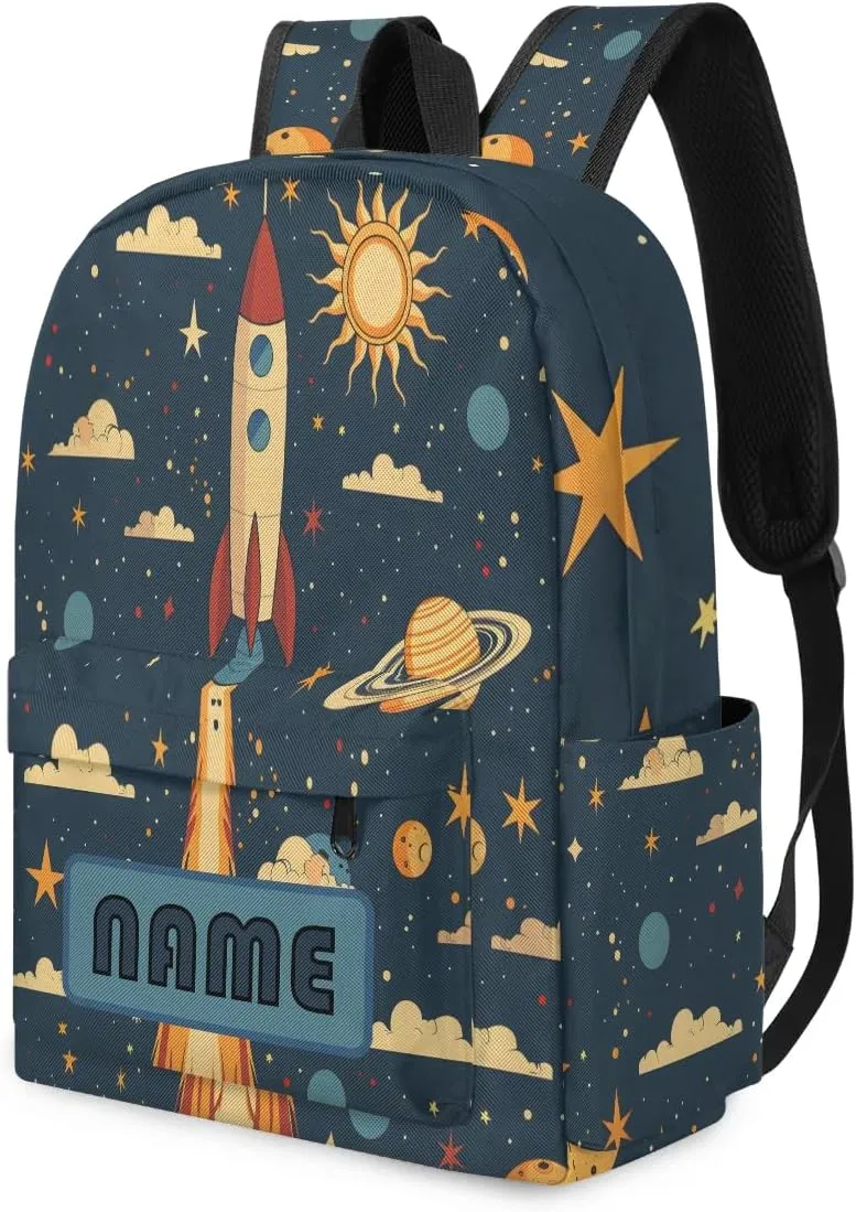 Custom Universe Rocket Launch Backpack for Boys Girls, Personalized Schoolbag with Your Name, Bookbag for Kids Back to School Travel Picnic 15 Inch