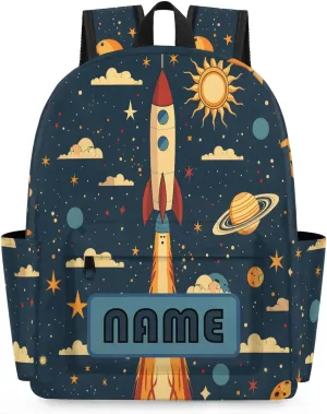 Custom Universe Rocket Launch Backpack for Boys Girls, Personalized Schoolbag with Your Name, Bookbag for Kids Back to School Travel Picnic 15 Inch