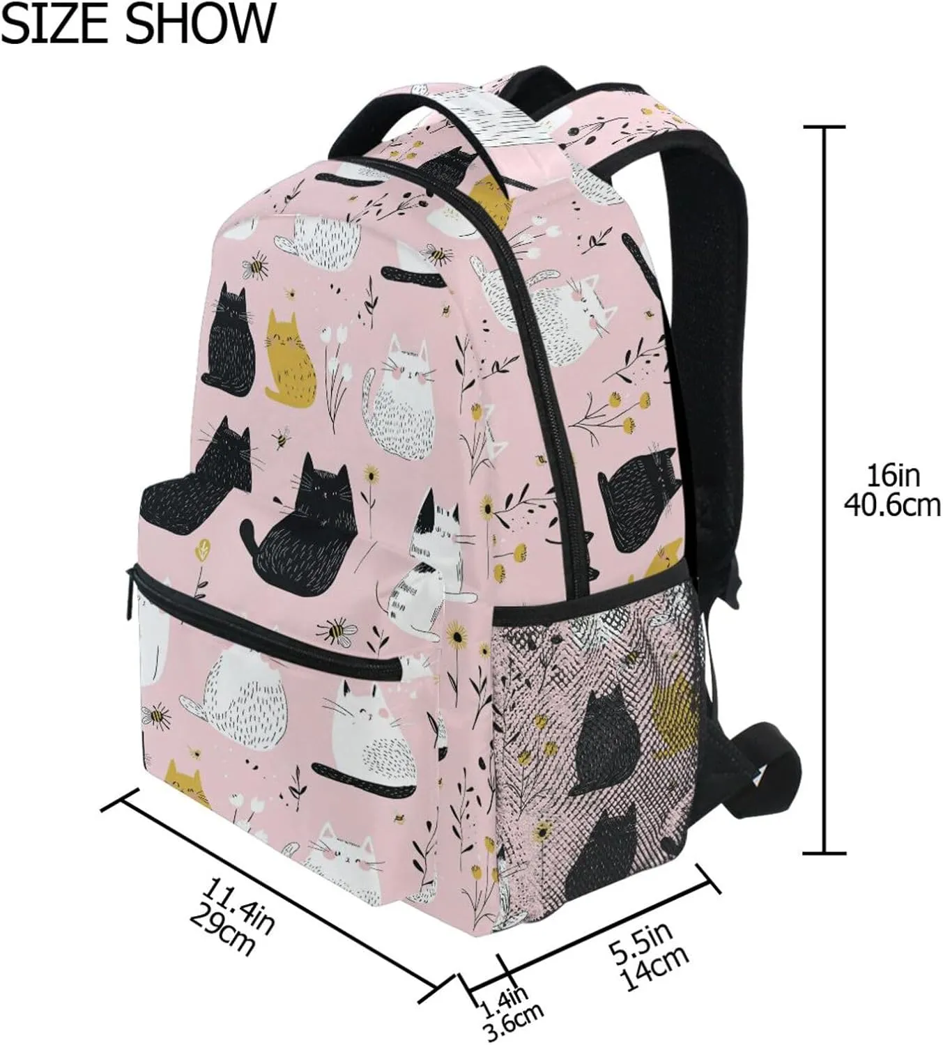 Cute Backpack for Teenager Fashion Business Work Bag with Chest Strap for Business Work College Travel Trip Cartoon Cute Cat White