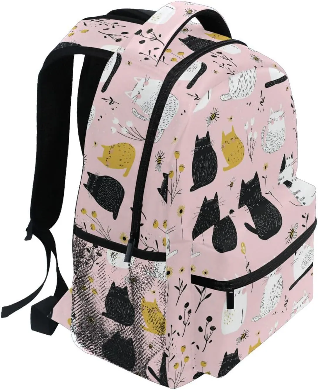 Cute Backpack for Teenager Fashion Business Work Bag with Chest Strap for Business Work College Travel Trip Cartoon Cute Cat White