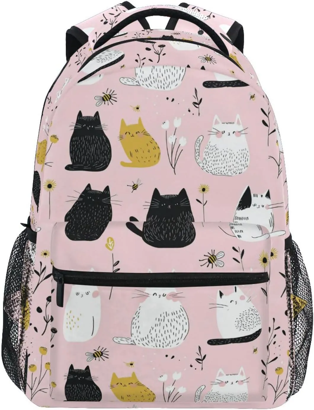 Cute Backpack for Teenager Fashion Business Work Bag with Chest Strap for Business Work College Travel Trip Cartoon Cute Cat White