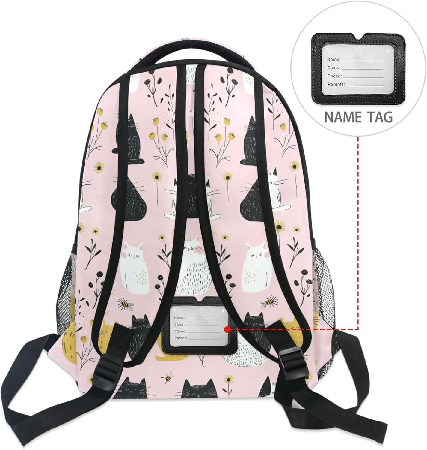 Cute Backpack for Teenager Fashion Business Work Bag with Chest Strap for Business Work College Travel Trip Cartoon Cute Cat White