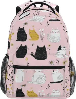 Cute Backpack for Teenager Fashion Business Work Bag with Chest Strap for Business Work College Travel Trip Cartoon Cute Cat White