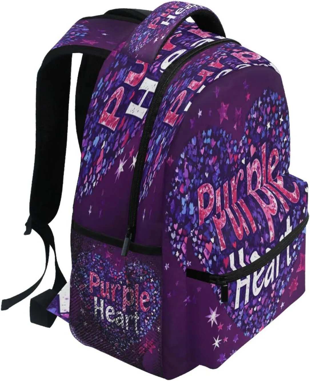 Cute Backpack for Teenager Fashion Outdoor Backpack with Chest Strap for Travel Trip Purple Heart Day Red and Blue Stars