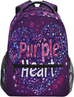 Cute Backpack for Teenager Fashion Outdoor Backpack with Chest Strap for Travel Trip Purple Heart Day Red and Blue Stars