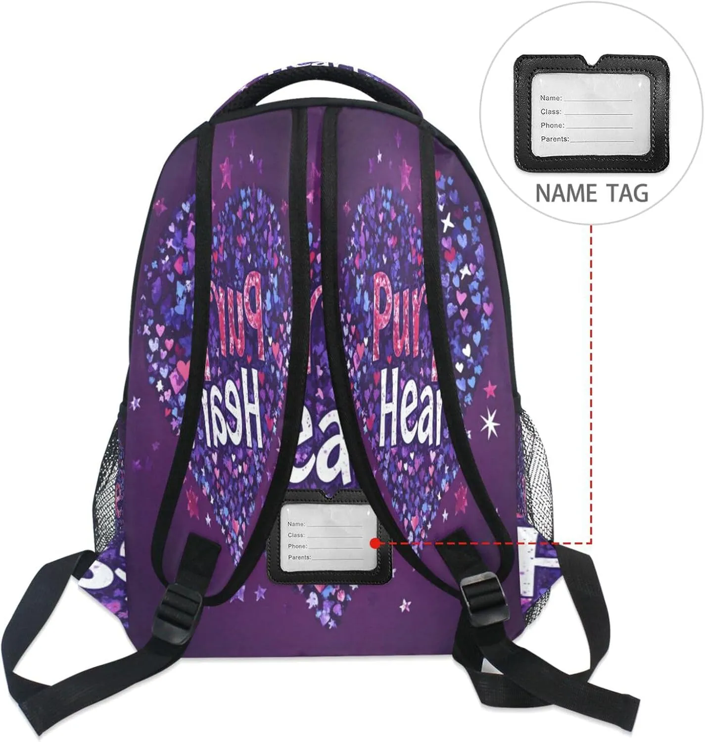 Cute Backpack for Teenager Fashion Outdoor Backpack with Chest Strap for Travel Trip Purple Heart Day Red and Blue Stars