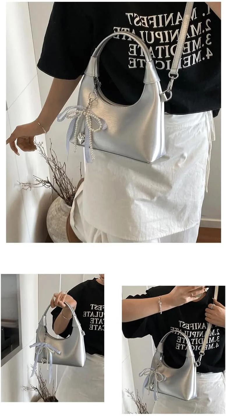 Cute Purse Small Hobo Bag Bow Pearl Charm Y2k Mini Purses Retro Classic Elegance Luxurious and Vintage Handbag