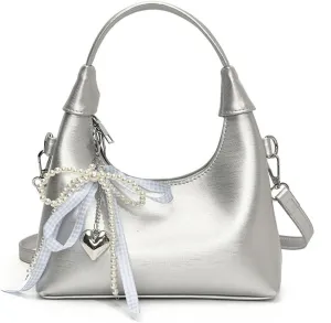 Cute Purse Small Hobo Bag Bow Pearl Charm Y2k Mini Purses Retro Classic Elegance Luxurious and Vintage Handbag