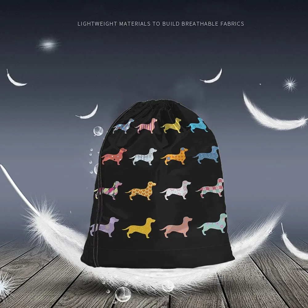 Dachshunds Drawstring Bags Backpack Bag Colorful Dogs Puppy Animal Star Heart Polka Dots Tribal Boho Circle Sport Gym Sack Drawstring Bag String Bag Yoga Bag for Men Women