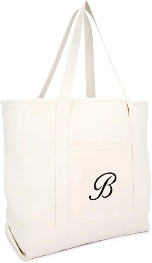 DALIX Monogram Bag Personalized Totes For Women Open Top Natural Letter A-Z