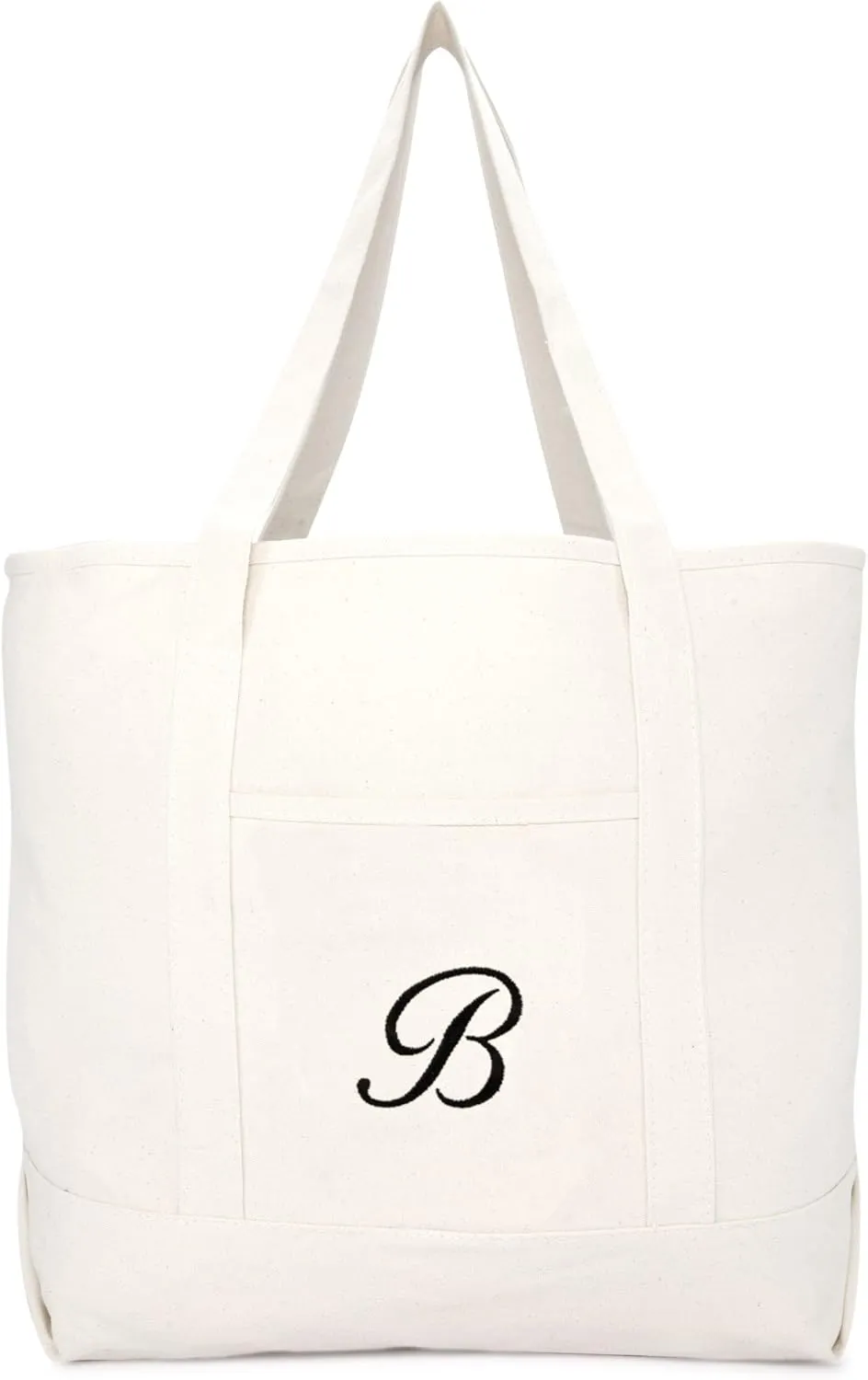 DALIX Monogram Bag Personalized Totes For Women Open Top Natural Letter A-Z