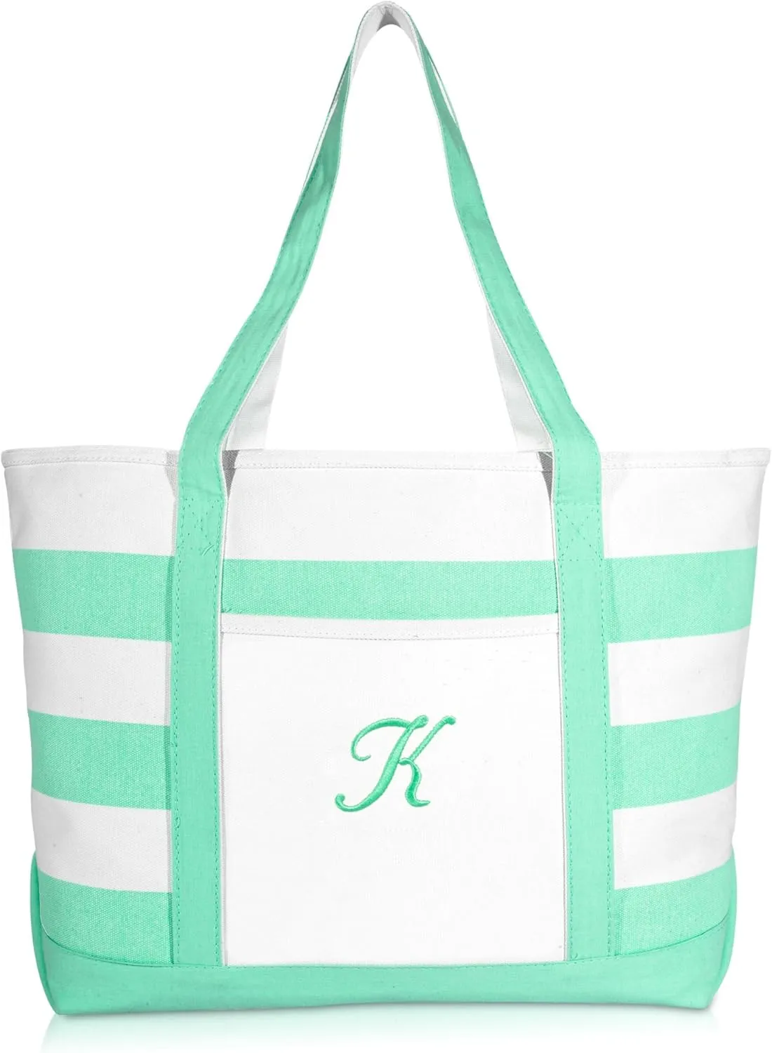 DALIX Monogram Beach Bag and Totes for Women Personalized Gifts Mint Green A -Z