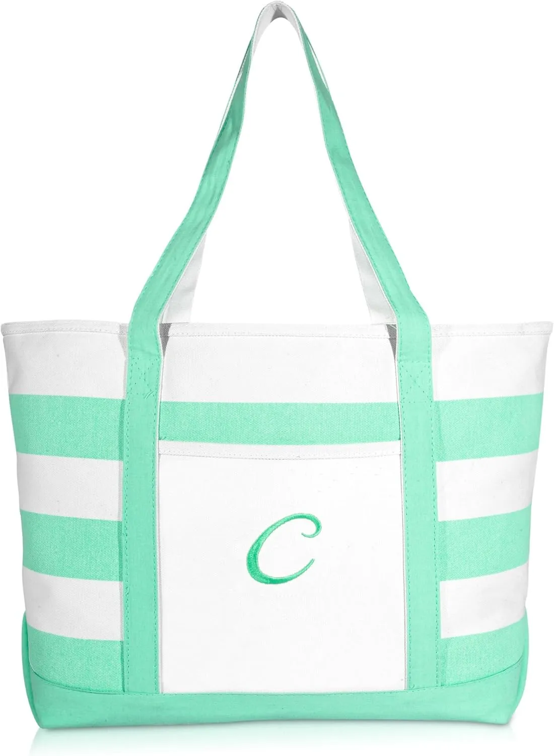 DALIX Monogram Beach Bag and Totes for Women Personalized Gifts Mint Green A -Z