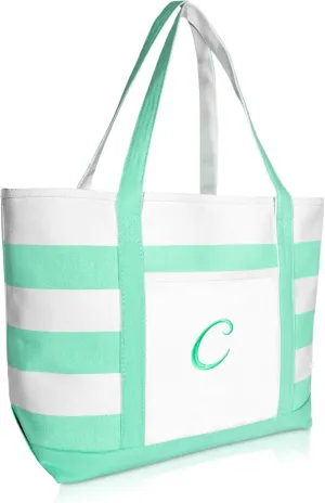 DALIX Monogram Beach Bag and Totes for Women Personalized Gifts Mint Green A -Z