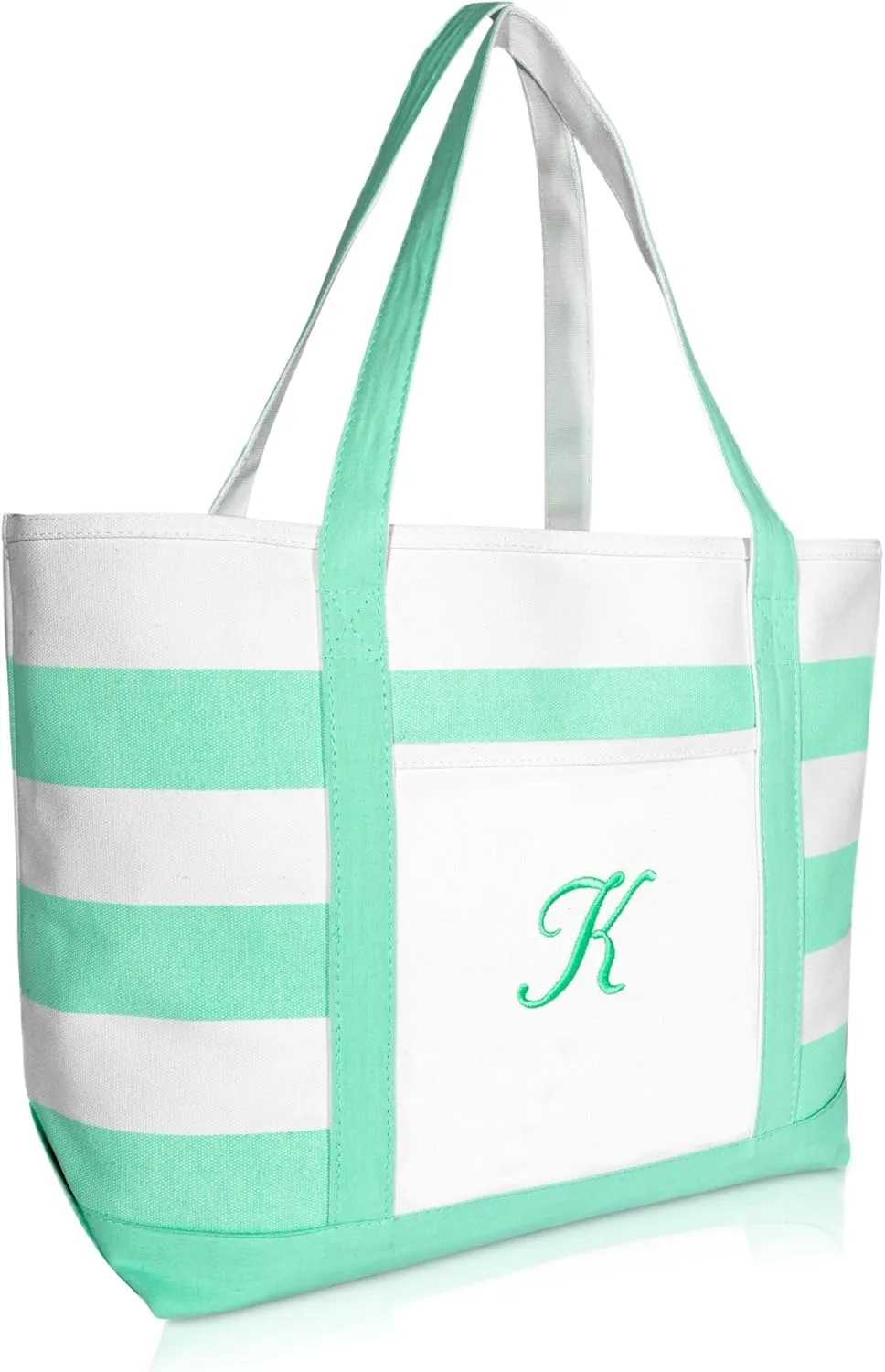 DALIX Monogram Beach Bag and Totes for Women Personalized Gifts Mint Green A -Z