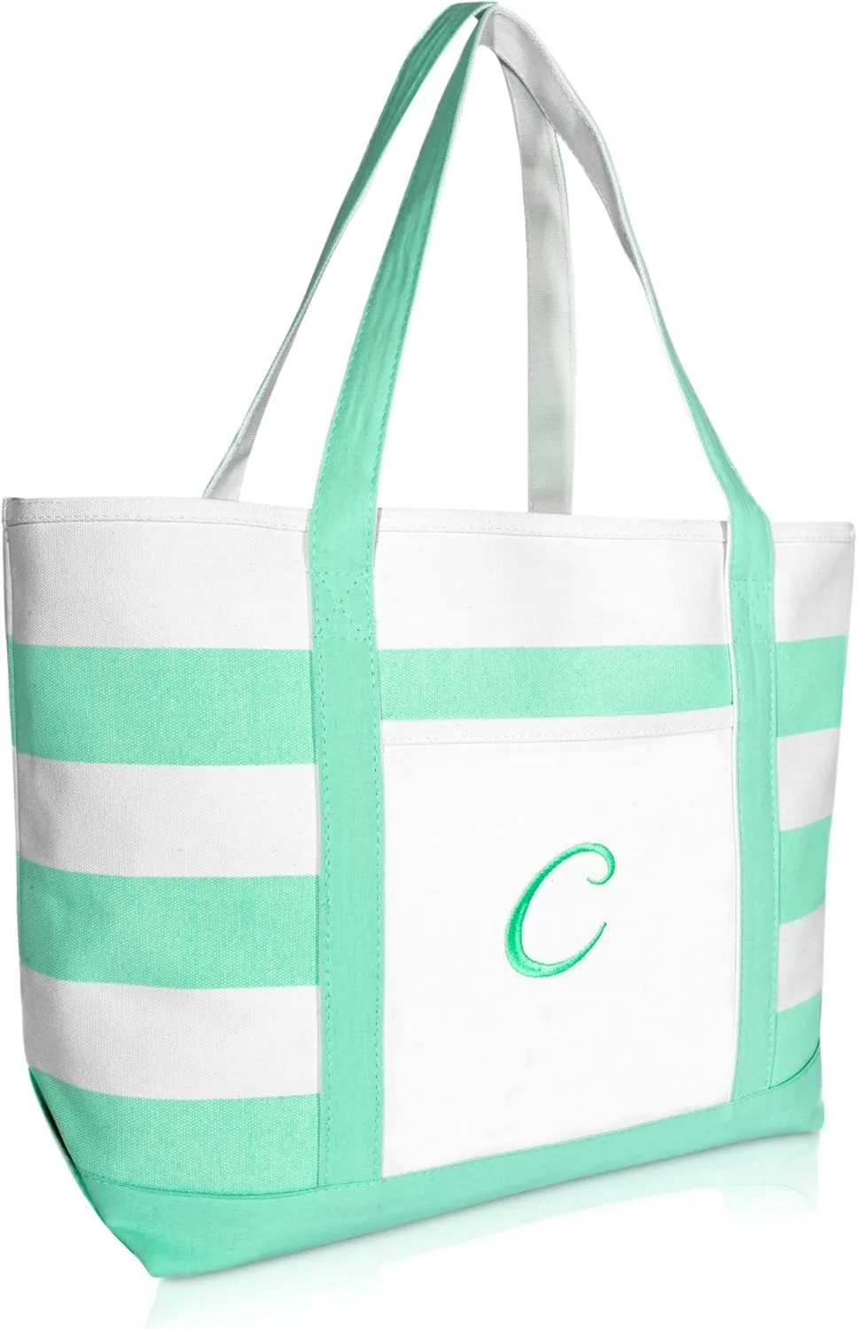 DALIX Monogram Beach Bag and Totes for Women Personalized Gifts Mint Green A -Z