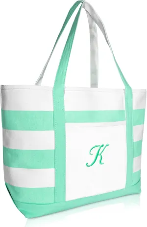 DALIX Monogram Beach Bag and Totes for Women Personalized Gifts Mint Green A -Z