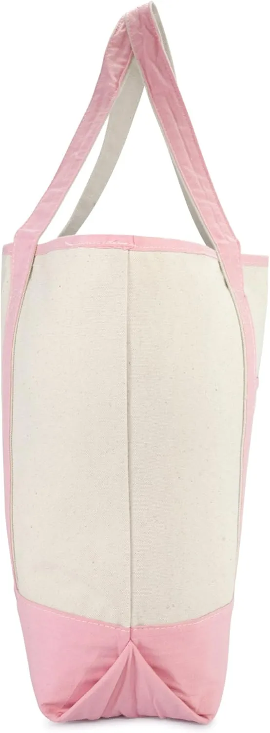 DALIX Women's Cotton Canvas Tote Bag Large Shoulder Bags Pink Monogram A - Z