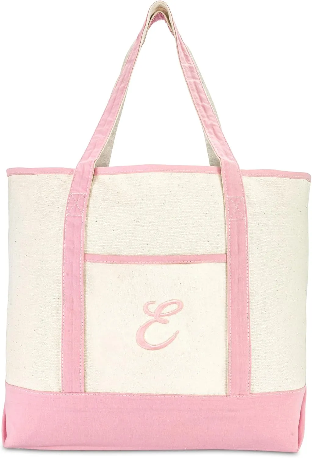 DALIX Women's Cotton Canvas Tote Bag Large Shoulder Bags Pink Monogram A - Z